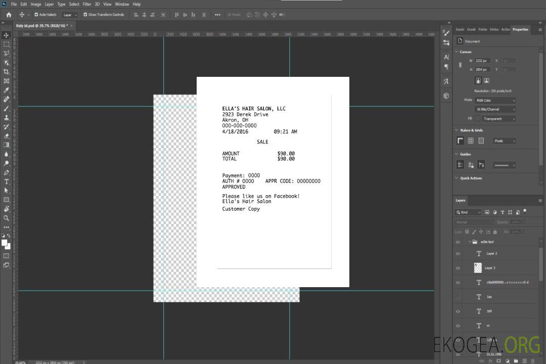 Reçu de paiement ELLA'S HAIR SALON LLC template Reçu de paiement ELLA'S HAIR SALON LLC template